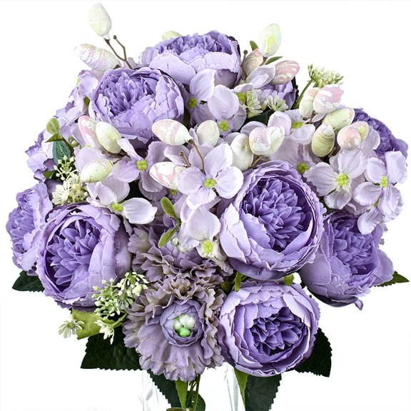 Artificial Peony Silk Flowers Fake Faux Peony Bouquets Flowers for Wedding Party Bridal Home Decoration Table Centerpieces (Purple, Bouquets)