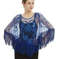 thumbnail image 5 of XFLWAM Women's Shawl Wraps Sequin Lace Sheer Mesh Tassel Beaded Evening Cape Bridal Shawl for Evening Dresses Wedding Party Blue One Size, 5 of 5
