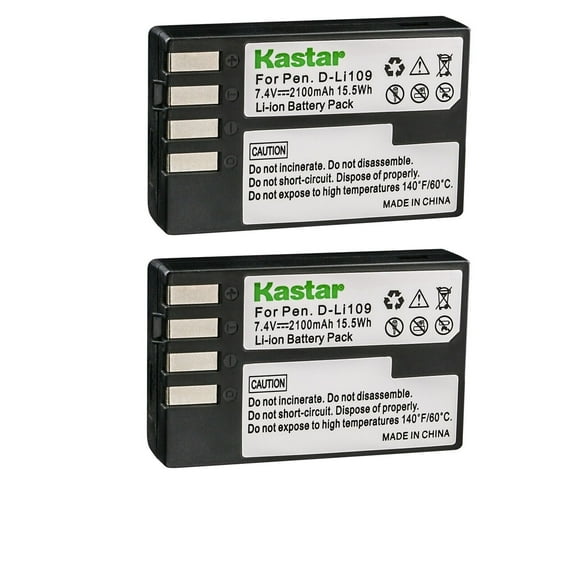 Kastar DLi109 Battery 2-Pack Replacement for Pentax D-Li109 Battery, Pentax D-BC109 Charger, Pentax K-R KR, K-30 K30, K-50 K50, K-70 K70, K-500 K500, K-S1 KS1, K-S2 KS2, KP, KF DSLR Camera