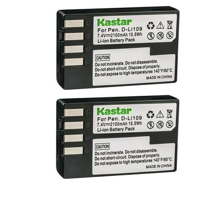 Kastar DLi109 Battery 2-Pack Replacement for Pentax D-Li109 Battery Pentax D-BC109 Charger Pentax K-R KR K-30 K30 K-50 K50 K-70 K70 K-500 K500 K-S1 KS1 K-S2 KS2 KP KF DSLR Camera