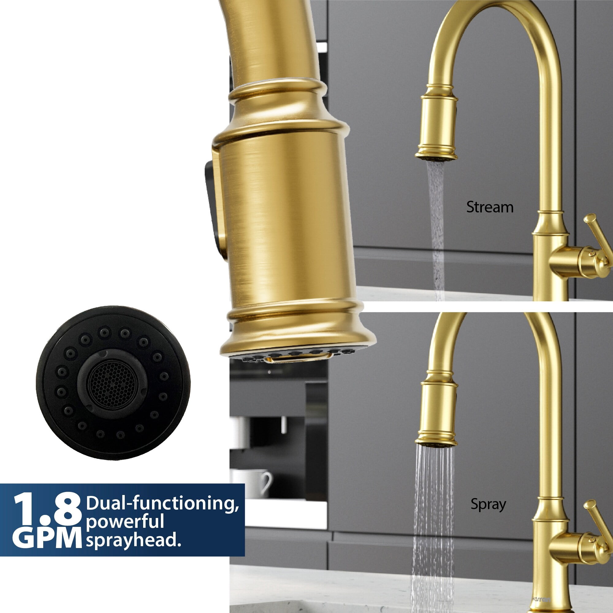 Karran  Auburn One-Handle Pull Down Dual Function Sprayer Kitchen Faucet Brushed Gold Brushed