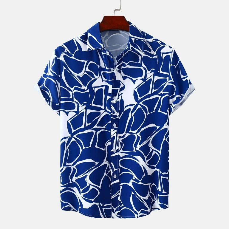 Ersazi Clearance Huk Fishing Shirts for Men Men's Shirt Printed Shirt  Hawaiian Lapel Shirt Beach Casual Sports Shirt Top/shirt Beachwear 4- Blue  Shirts for Men L 