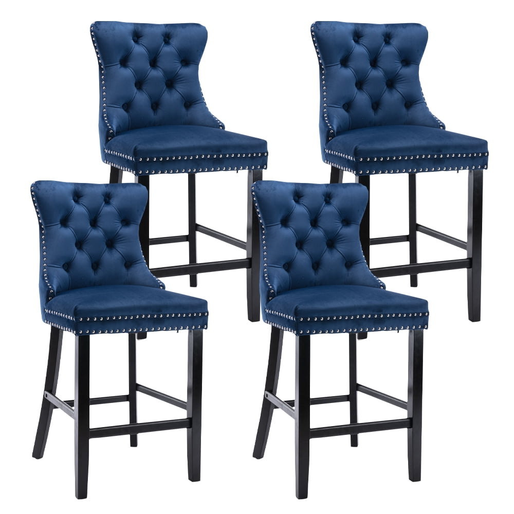 Buy Bar Stools with Back Set of 4, HanShe 4 Piece Velvet Bar Stools