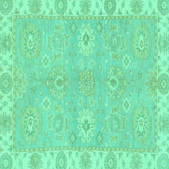 Ahgly Company Indoor Square Oriental Turquoise Blue Traditional Area Rugs, 3' Square