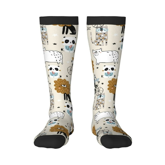 Wukai Hand Drawn Animals for Contrast Color Stockings, Sports Fitness Adult Long Socks, Unisex