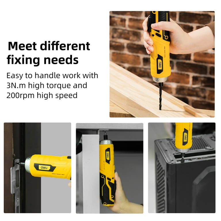 Deli 11pcs 3.6V USB Rechargeable Cordless Screwdriver Set with Rotating Handle Battery Kit Portable Case Walmart