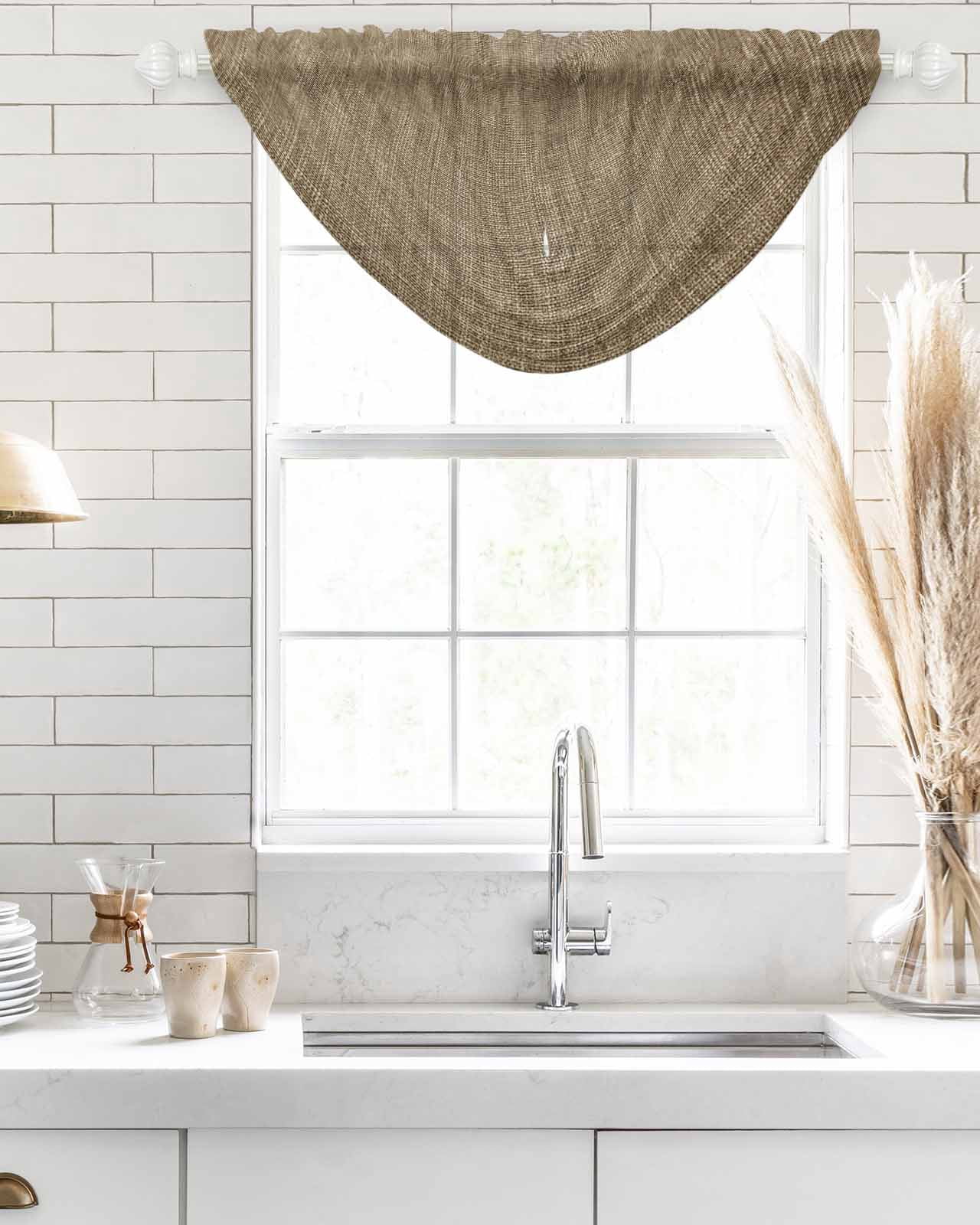 Brown Waterfall Valances for Windows, Farmhouse Burlap Solid Beige Color Modern Linen Texture Sheer Valance Curtains, Rod Pocket Elegant Swag Valances for Living Room Bedroom, 47.2"x38.5", 3 Panel