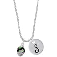 thumbnail image 1 of Delight Jewelry Silvertone Wide Lime Green Cheetah Print Band Spinner Silvertone Script Initial Disc - S - Charm Necklace, 20"+3", 1 of 4