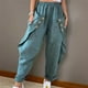 thumbnail image 2 of Gibobby pantalones de mujer de vestir mujer suelta algodón sólido lino grandes bolsillos pantalones casuales (Azul, S), 2 of 5