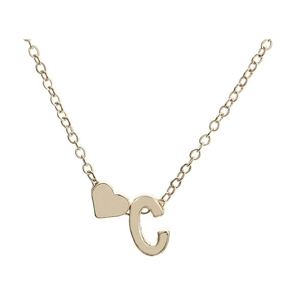 Gold Initial Necklace for Women Elegant Letter C Pendant Jewelry Tiny Heart Necklace Fashion Birthday for Her 2PCS