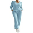 thumbnail image 4 of Women’s Two Piece Outfits Set Long Sleeve V Neck Ribbed Tops and Pants, 4 of 6