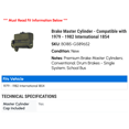 thumbnail image 2 of Brake Master Cylinder - Compatible with 1979 - 1982 International 1854 1980 1981, 2 of 2