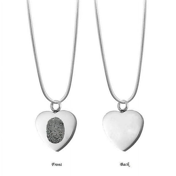 Personalized Silver Fingerprint Memorial Necklace Keepsake Urn Human Ashes Holder Stainless Steel Cremation Jewelry with Free Velvet Jewelry Box and Funnel Kit