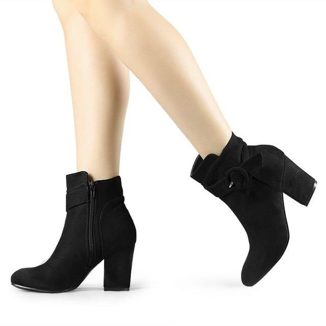 Unique Bargains Bottines à Talon Épais à Bout Rond à Fermeture Éclair pour Femmes