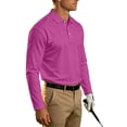 thumbnail image 5 of Hearthz Mens Polo Shirts 3 Button Placket Lapel Collar Long Sleeve Shirts for Men Business Casual Mens Golf Polos Work Shirt Pink XL, 5 of 6