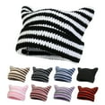 thumbnail image 5 of vnanda Fashion Winter Hat Autumn Winter Outdoor Warm Knitting Caps Cute Striped Cat Ear Hat No Brim Thickened Stretchy Headwear Wool Yarn Knitted Beanie Hat, 5 of 8