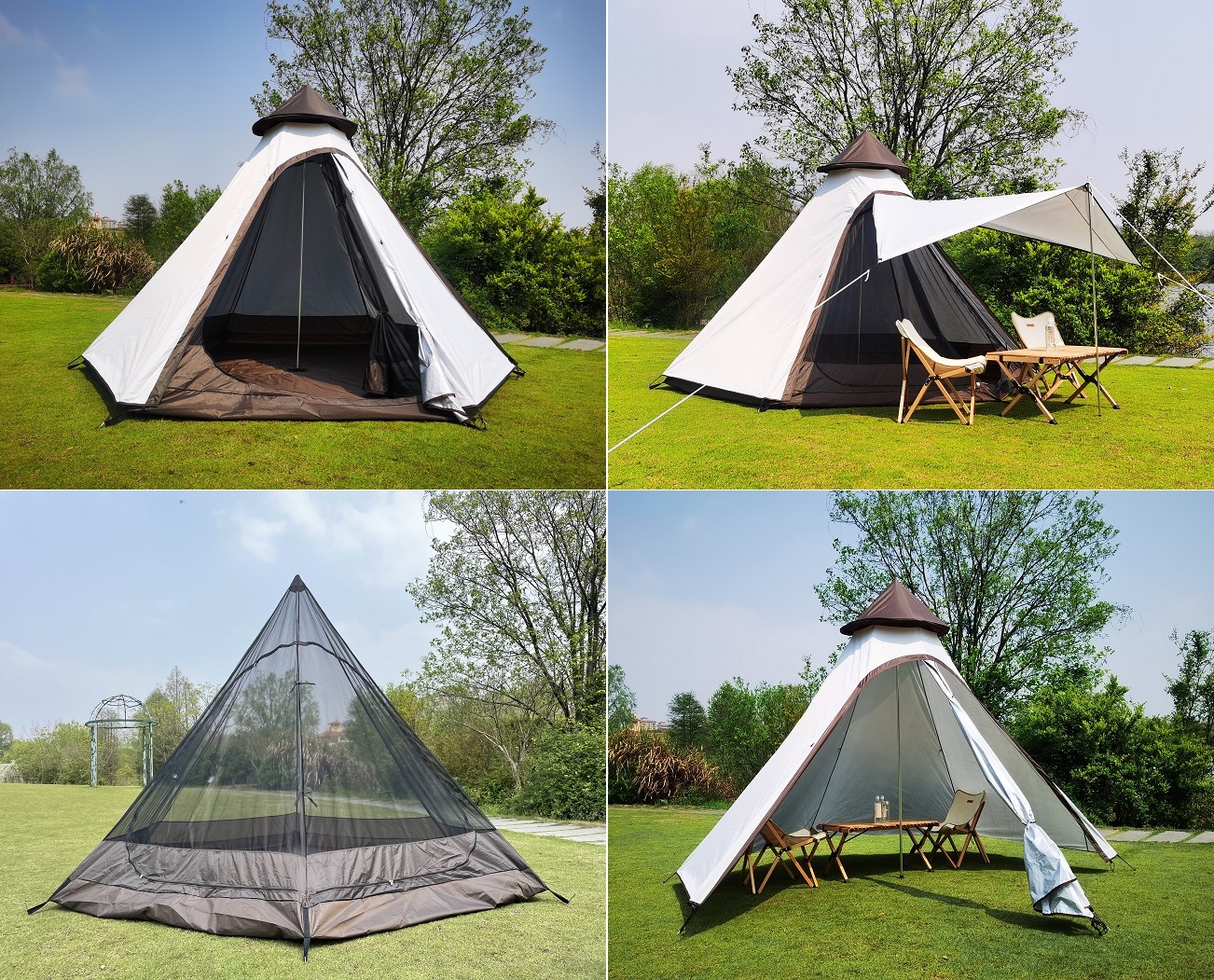 Portable Double Layers Waterproof Breathable Family Camping Indian Teepee Tent for 4 Person