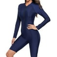 thumbnail image 4 of TOOYOU Women's Surfing Wetsuit Swimwears Rash Guards Summer Fashionable Sports Solid Color Zippered Round Neck Long Sleeved Tight Shorts Surfing Suit Blue, 4 of 8