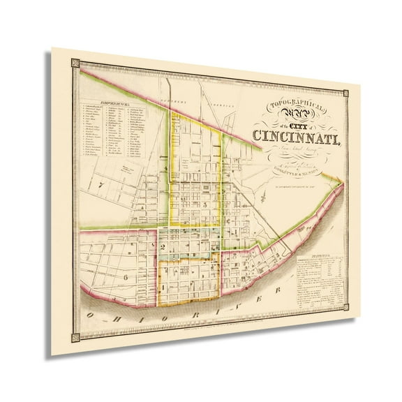 HISTORIX 1841 Cincinnati Ohio Vintage Map Poster Wall Art Print, 18 x 24 Inch