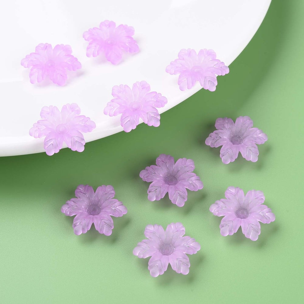 500g Transparent Acrylic Beads Frosted Flower Violet 21x19x5.5mm Hole: 1.6mm about 930pcs/500g