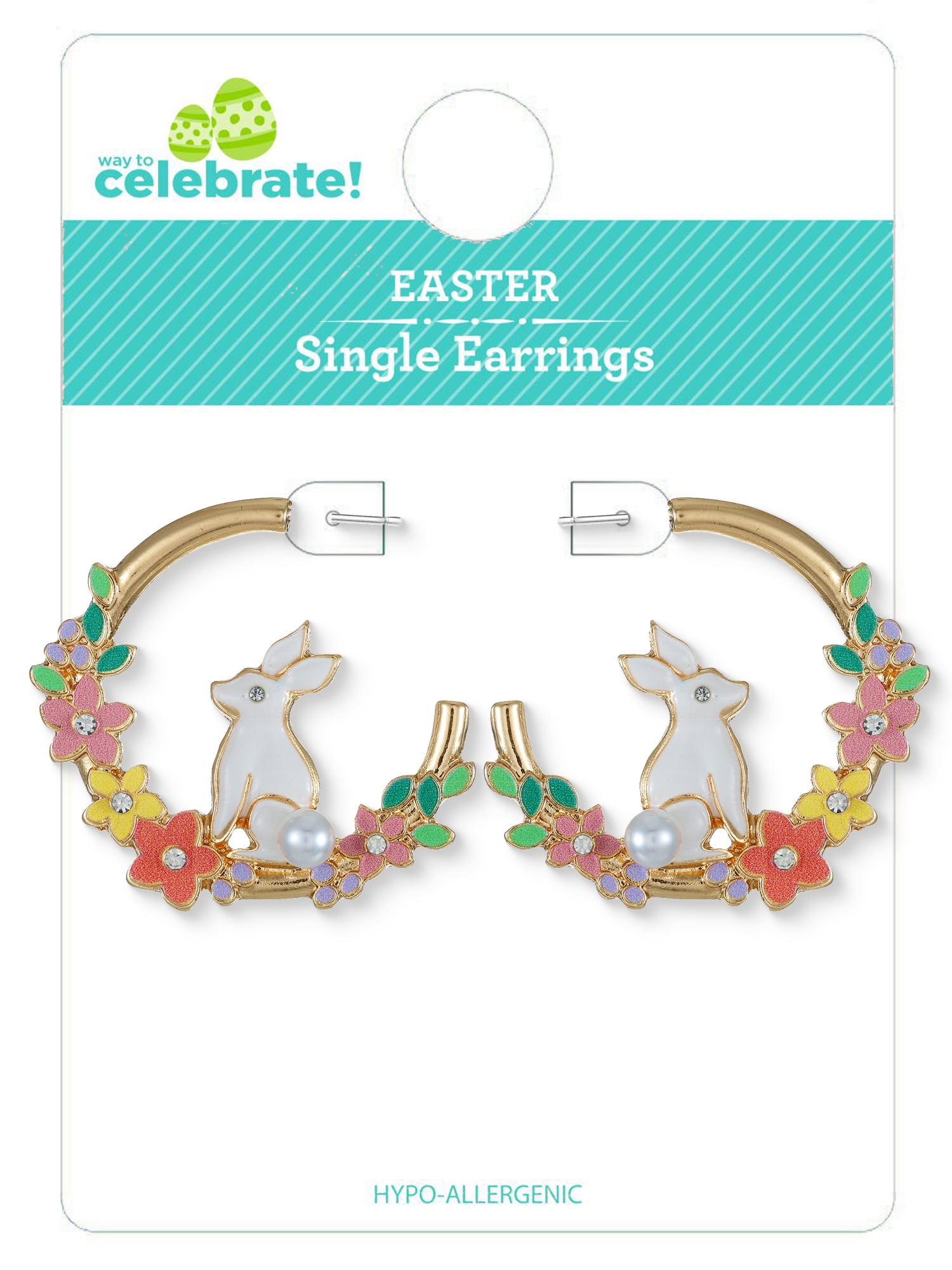Way to Celebrate Easter Gold Bunny and Flower Hoop Earrings, 1 Pair