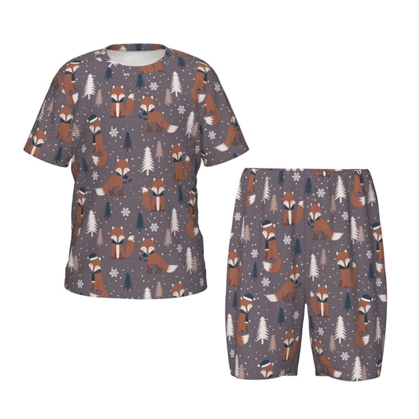 Balery Snowflake Fox Conjunto de Pijama Infantil de Manga Corta con Estampado – Ropa de Dormir de Algodón Suave-Small