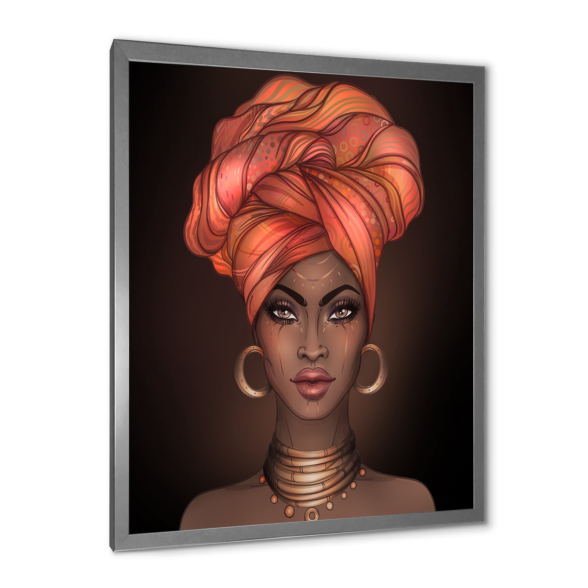 Designart 'African American Woman Portrait with Turban V' Modern Framed Art Print