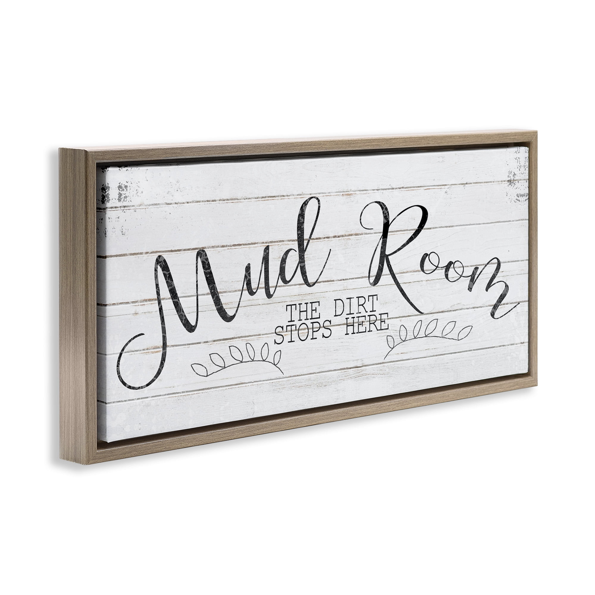 Stupell Industries Mud Room Dirt Stops Here Typography Painting Brown Floater Framed Canvas Art Print Wall Art, 31 x 14