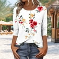thumbnail image 2 of CYMMPU Women's Basic Tees Tunic Tops Floral Printed 3/4 Length Sleeve Button up Scoop Neck Summer Fall Business Work Blouses Vintage Swing Shirts 2025 Clothes White L, 2 of 7
