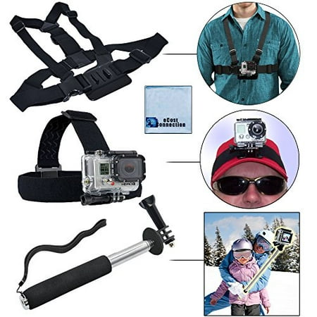Adjustable Chest Mount Harness + Head Strap Mount + Extension pole for 8.5