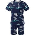 thumbnail image 5 of Edvintorg Mens 2 Piece Outfits Summer Plus Size Fashion Suits Hawaiian Print Short Sleeves Casual Beach Short Sleeve Round-Neck Shirts and Shorts Sets Blue M, 5 of 5