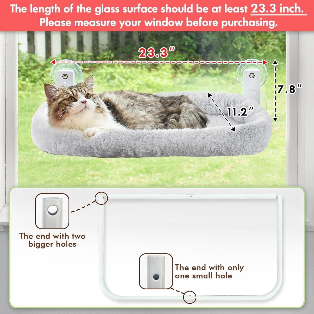 RunMin Grocery Store Cordless Cat Window Perch, Cat Hammock for Wall