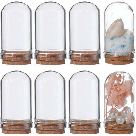16Pcs 1.77 inch Cloche Bell Jar Bell Cloche Glass Dome Showcase Display Dome with Cork Base Display Storage Container Mini Glass Bottles for Home Party Wedding Gift Craft Decor Clear