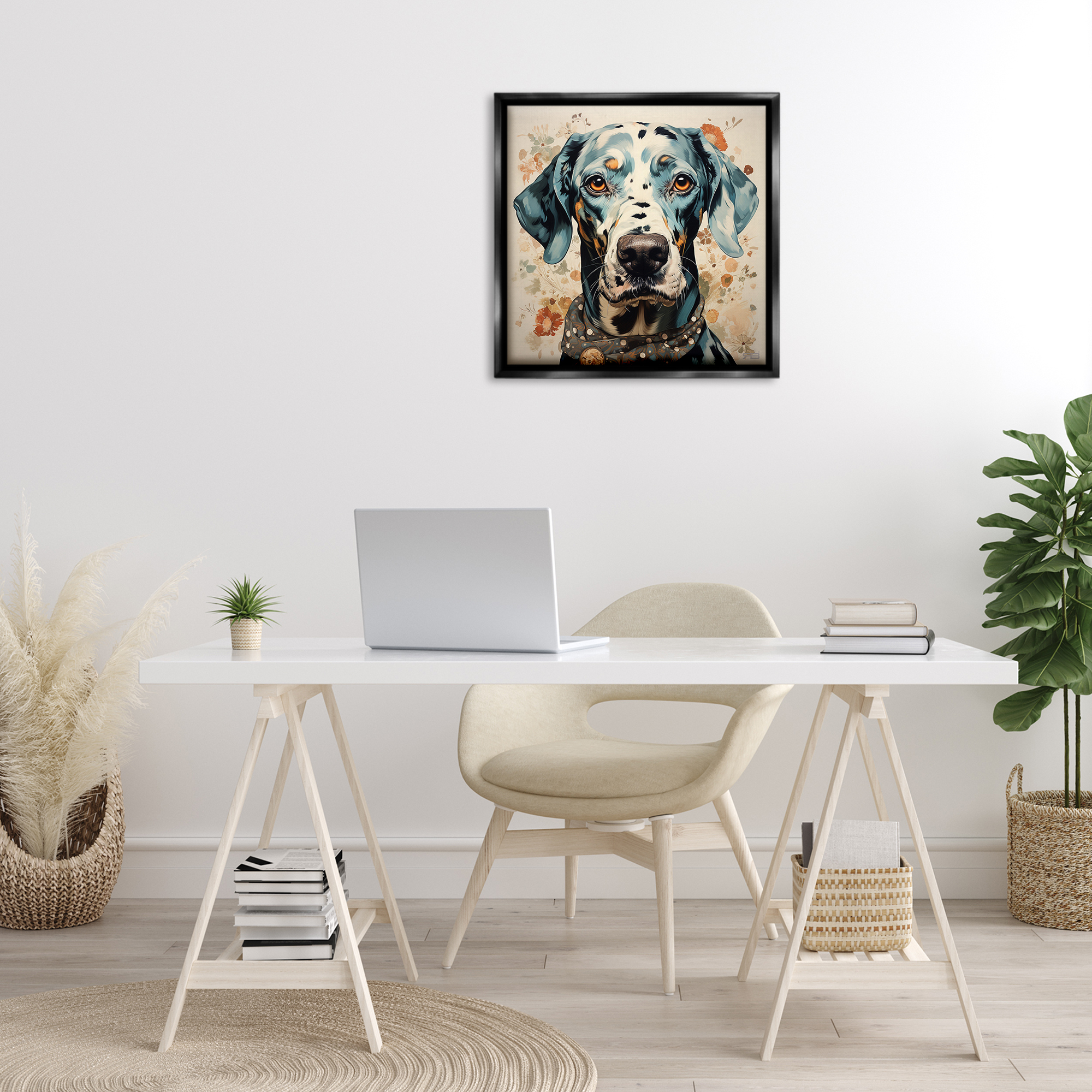 Stupell Industries Dog Portrait with Paint Splatter Animals & Insects Painting Black Floater Framed Canvas Art Print Wall Art, 25 x 25