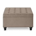 thumbnail image 7 of Square Storage Ottoman Coffee Table, Large Upholstered Ottoman with Hidden Storage, Button Tufted Bench with Nailhead Trim & Wooden Legs,Linen, 7 of 7