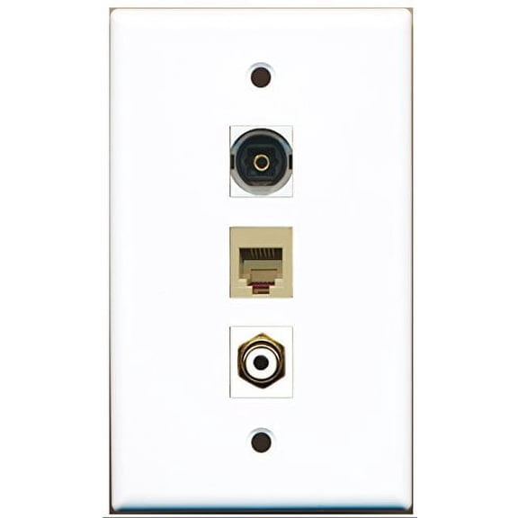 RiteAV - 1 Port RCA White and 1 Port Phone RJ11 RJ12 Beige and 1 Port Toslink Wall Plate