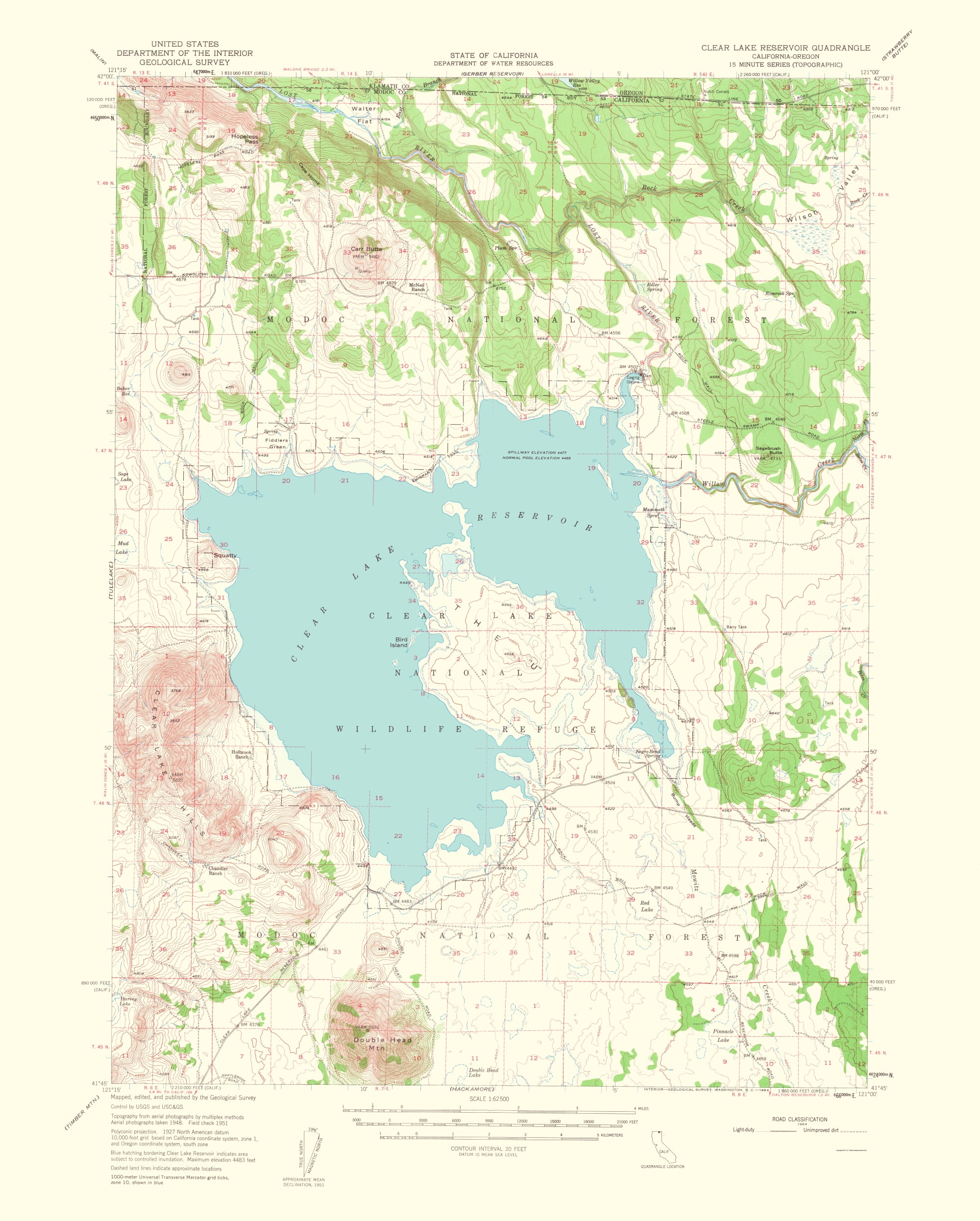 Topo Map Clear Lake California Quad USGS 1964 23.00 x 28.66
