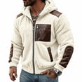 thumbnail image 6 of Mens Fleece Jacket Hooded Full Zip Faux Leather Trim Warm Soft Winter Coat with Pockets Winter Outdoor Casual Work Travel Wear, 6 of 6