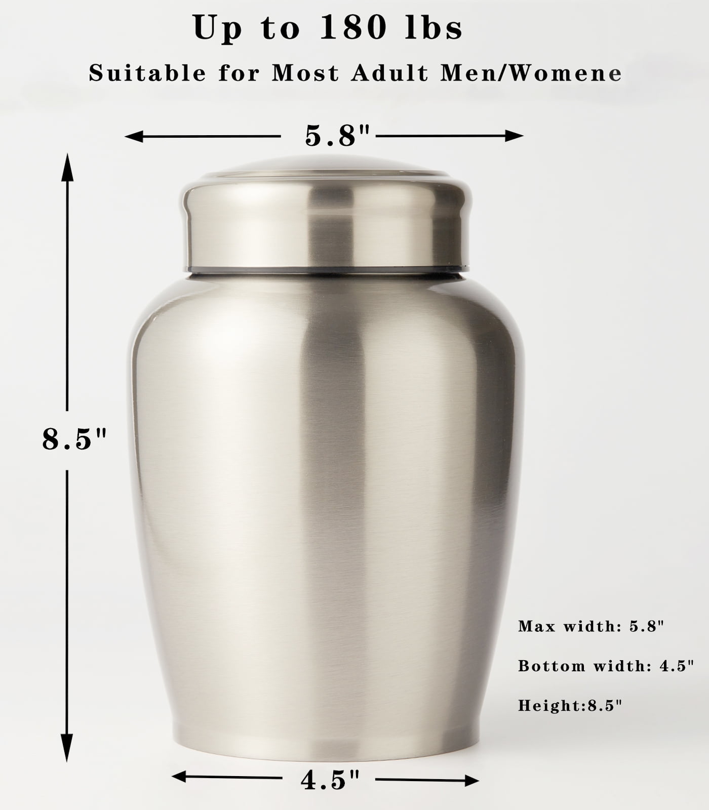 Large Urn for Ashes Adult Male&Female Decorative Urns for Human Ashes Adult Man Stainless Steel Silver