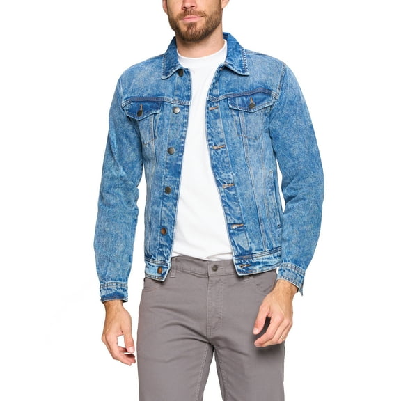 Red Label Men’s Premium Casual Faded Denim Jean Button Up Cotton Slim Fit Jacket (Medium Blue, S)