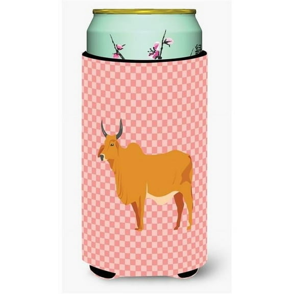Zebu Indicine Cow Pink Check Tall Boy Beverage Insulator Hugger