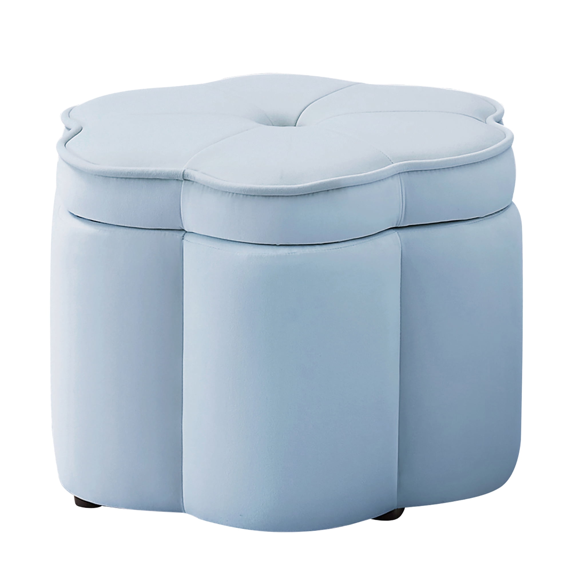 Aukfa 24" Set of 2 Round Storage Ottomans, Flower-Shaped Nesting Pouf Footrest Stools for Living Room, Bedroom, Dorm, Blue