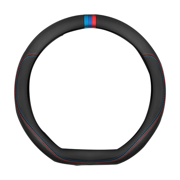 Car Steering Wheel Cover, Wheel Cover Protector, Anti-Slip, Breathable, Full Surround Universal Car Accessory For Volkswagen Jetta 2013-2019-Red and blue line three color bar D shape