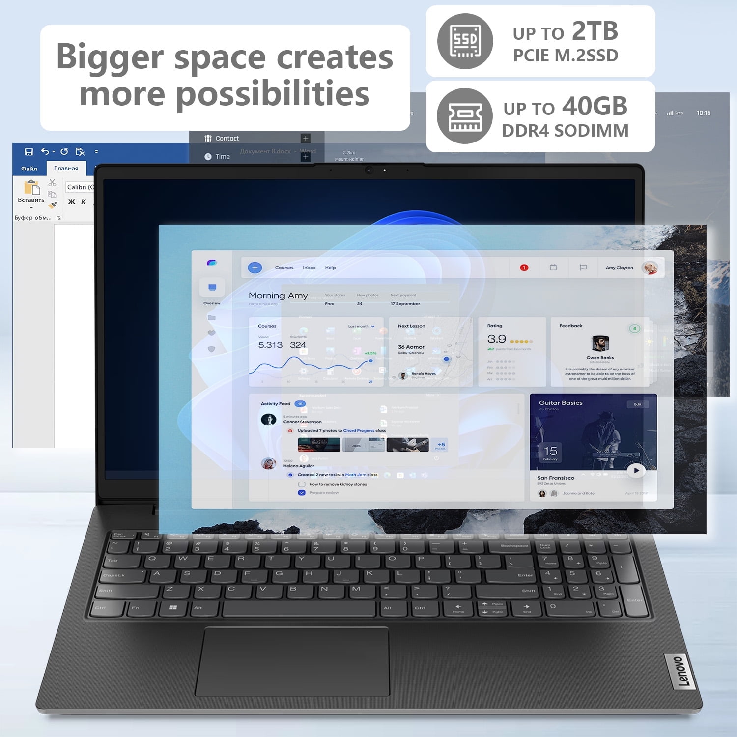 Lenovo V-Series V15 Business Laptop, 15.6" FHD Display, AMD Ryzen 7 7730U, 8GB RAM, 512GB SSD, Numeric Keypad, HDMI, RJ45, Webcam, Wi-Fi, Windows 11 Pro, Black