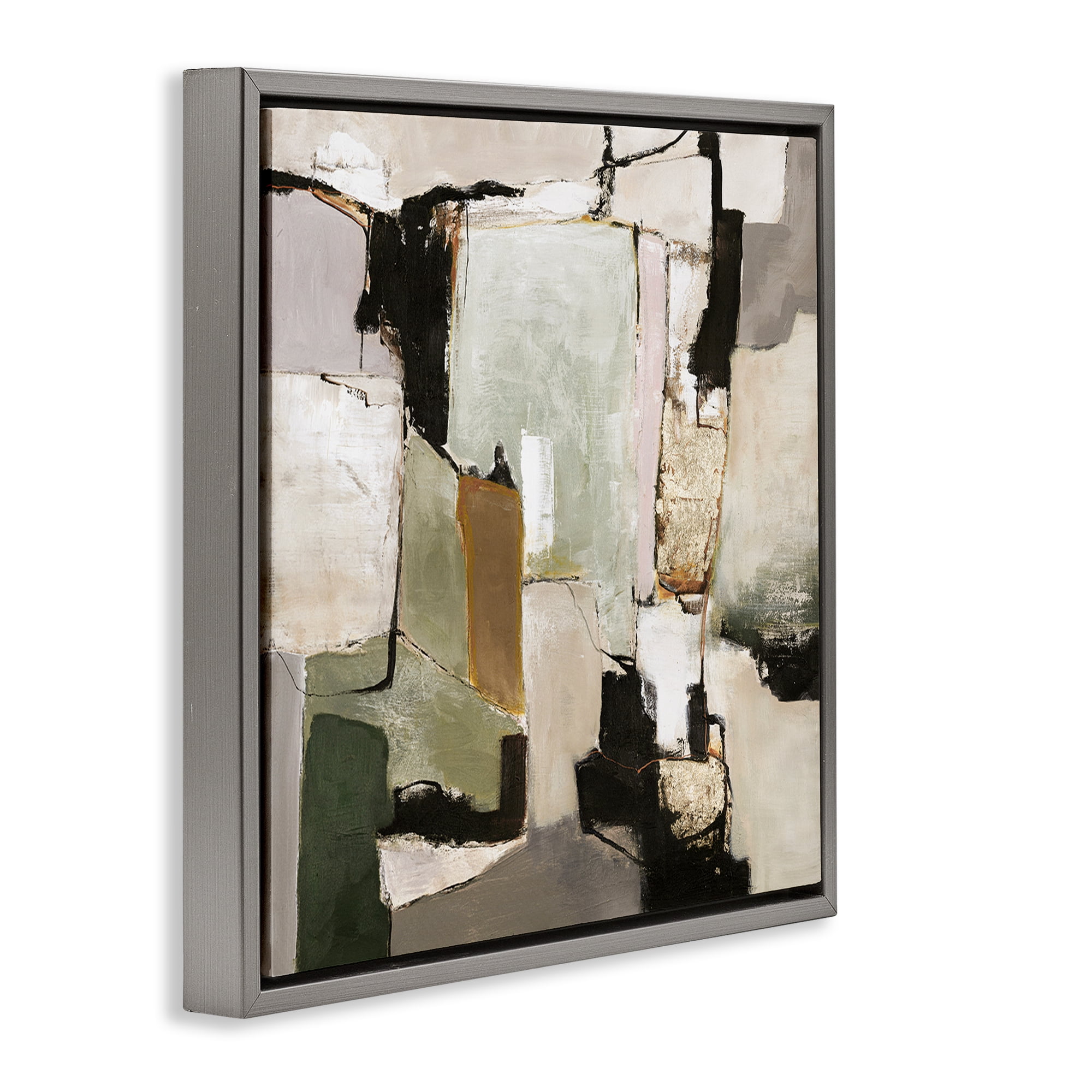 Stupell Industries Blocked Composition Details Abstract Painting Gray Floater Framed Canvas Art Print Wall Art, 18 x 18