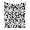 thumbnail image 1 of Tropical Soft Flannel Fleece Blanket, Artisan Exotic Hibiscus Flowers Fern Leaves Pattern Nature Plant Picture Art, Cozy Plush for Indoor and Outdoor Use, 50" x 70", Grey and White, by Ambesonne, 1 of 6