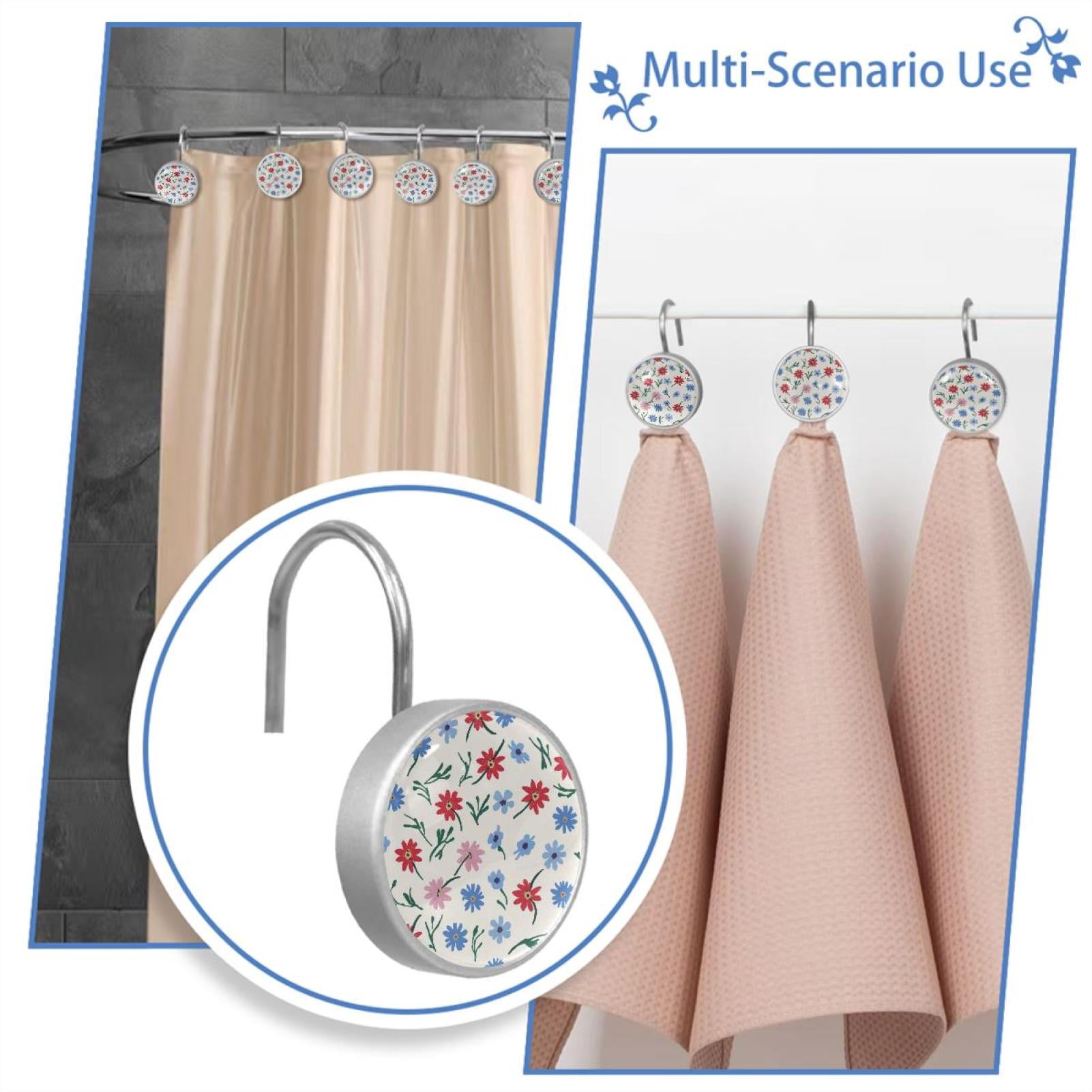 HemaKayy 12 Pcs Shower Curtain Hooks Bathroom Decorative Accessories Poster Flowers