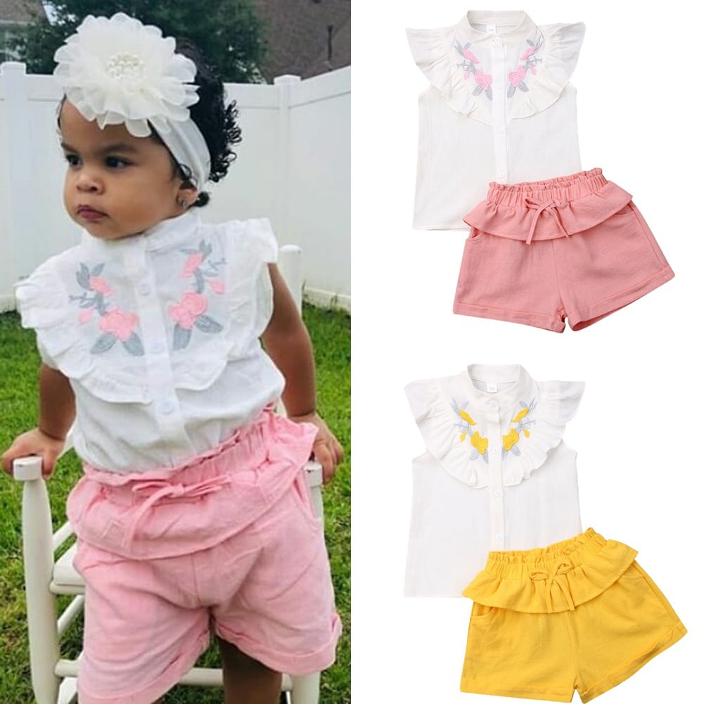 Toddler Baby Kids Girls Clothes Floral Tops T-shirt Shorts Pants Outfits Summer