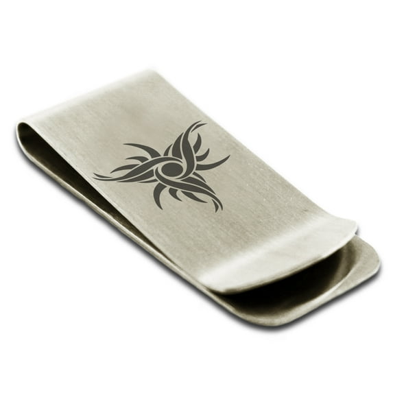 Stainless Steel Tribal Dark Sun Rune Engraved Money Clip Credit Card Holder