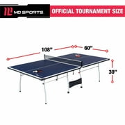 MD Sports Official Size Ping Pong Table Tennis Table, 4 Piece Foldable Design with Net & Accessories, Blue/White